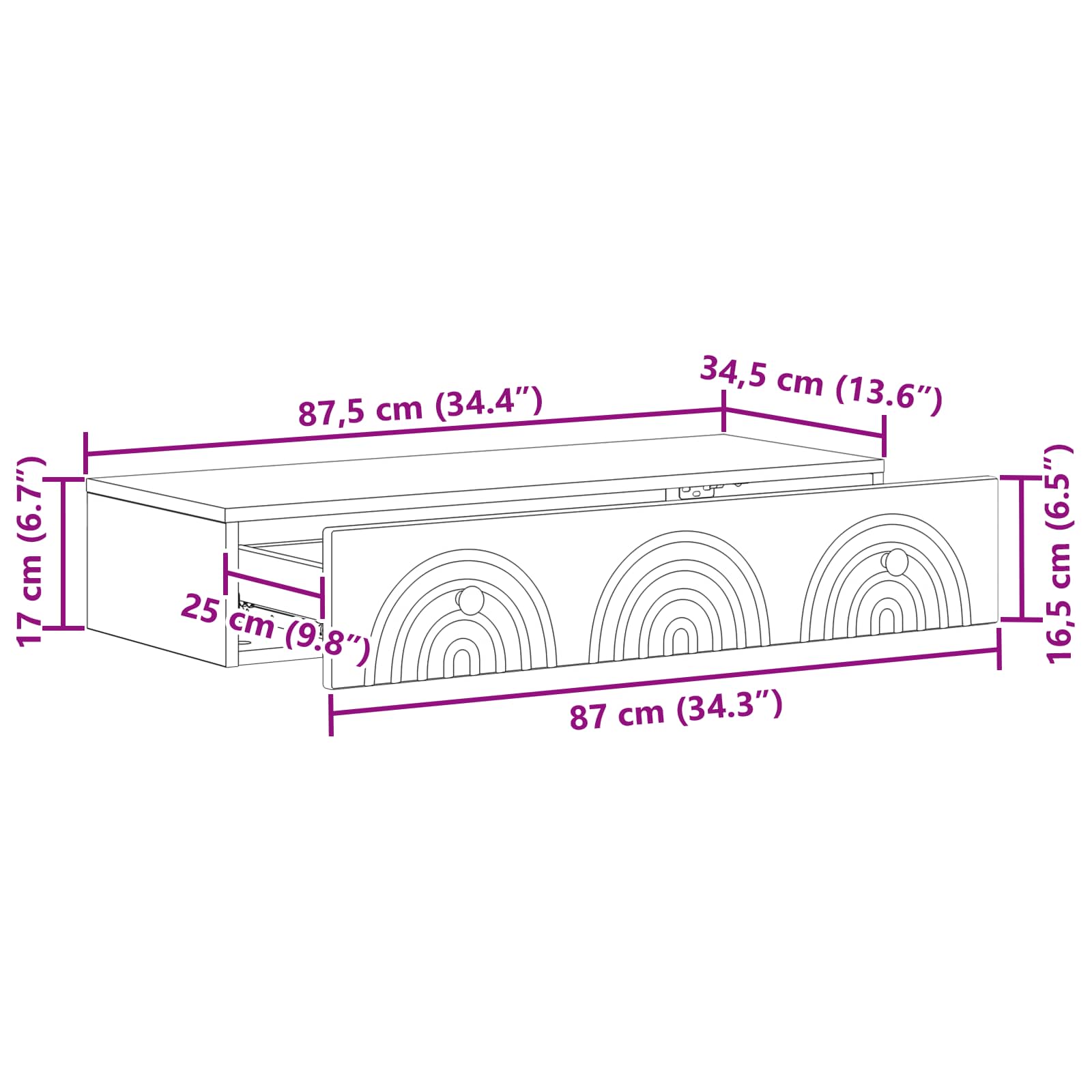 Wall-Mounted Side Table Wall-mounted White 87.5 x 34.5 x 17 cm