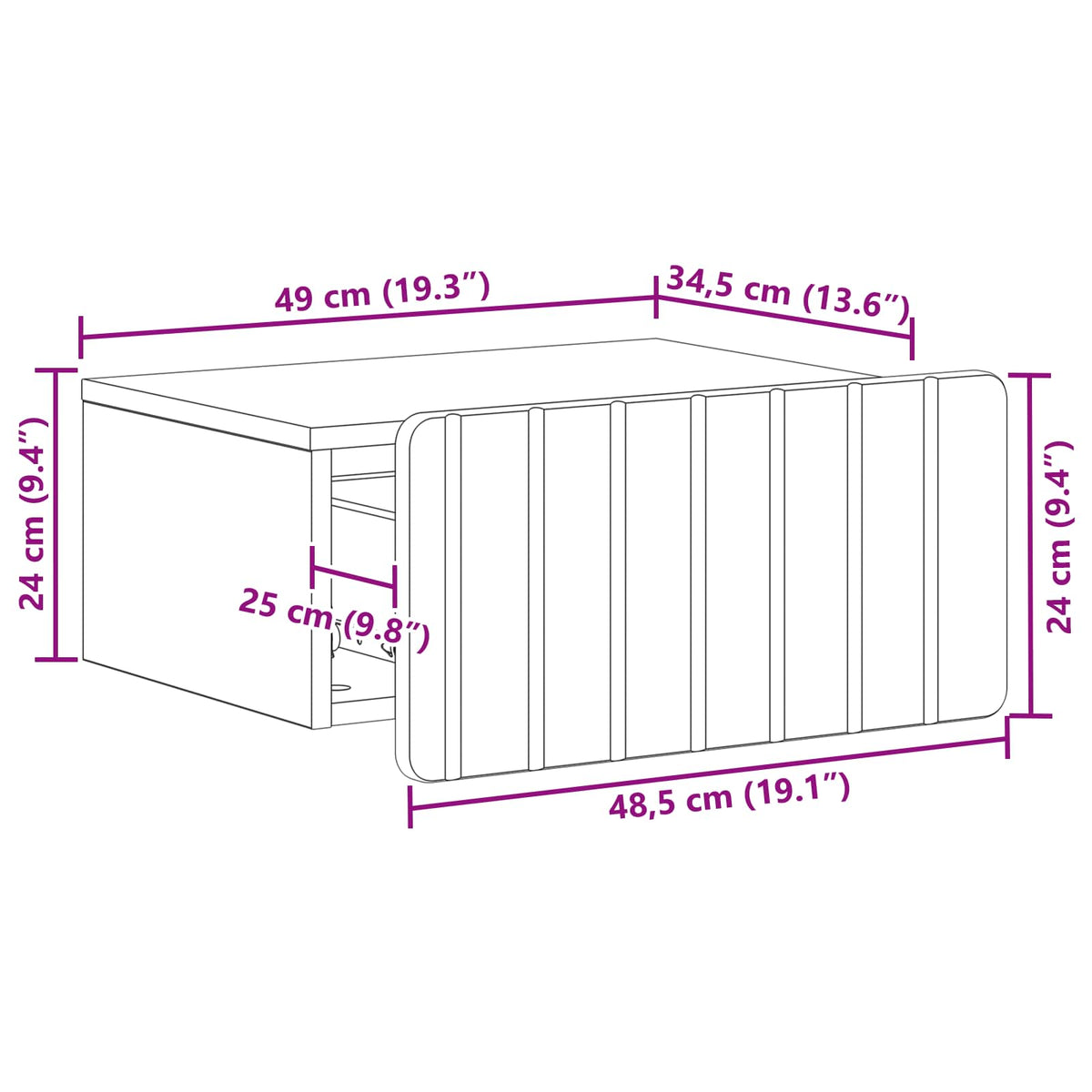 Wall-Mounted Bedside Cabinet White 49 x 34.5 x 24 cm