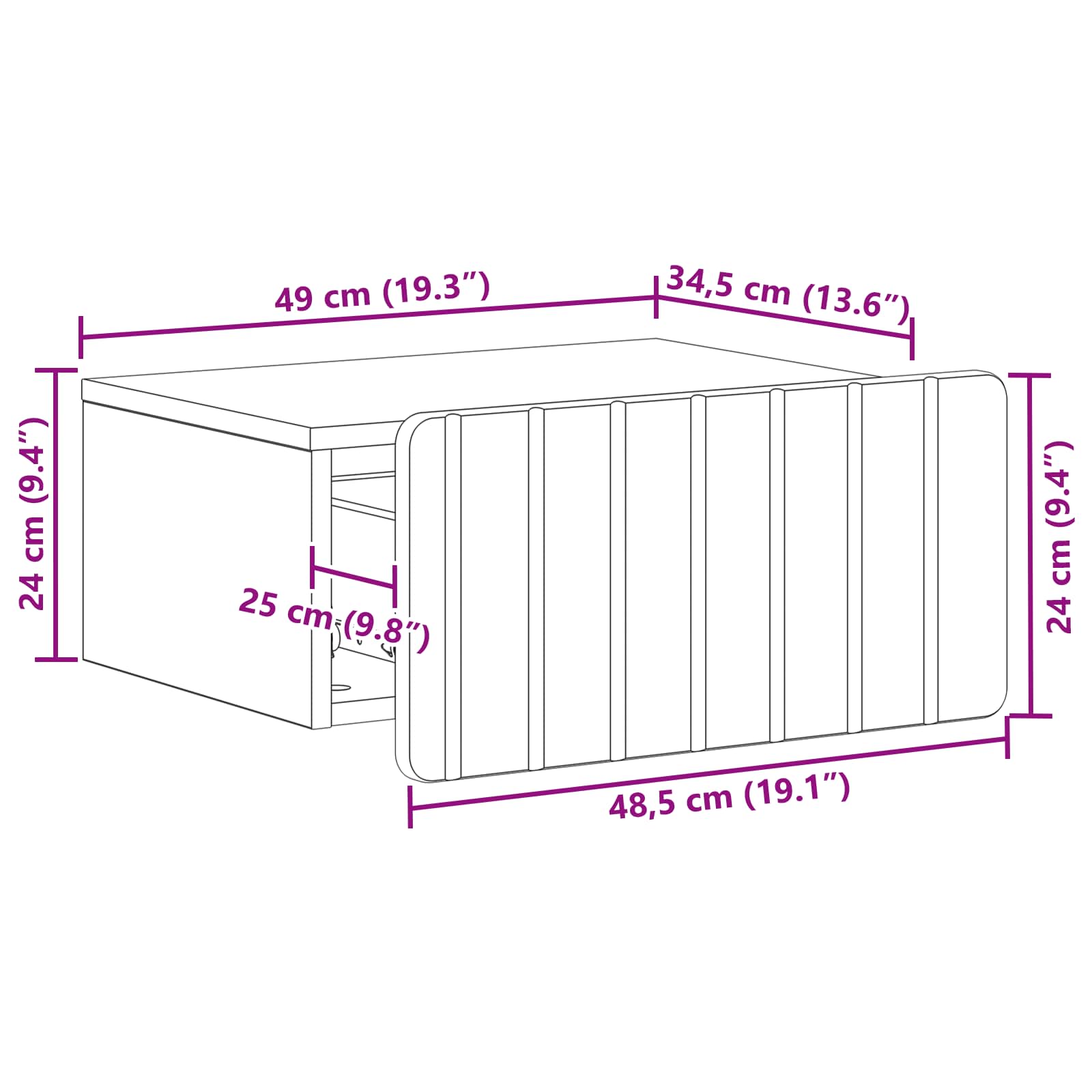 Wall-Mounted Bedside Cabinet White 49 x 34.5 x 24 cm