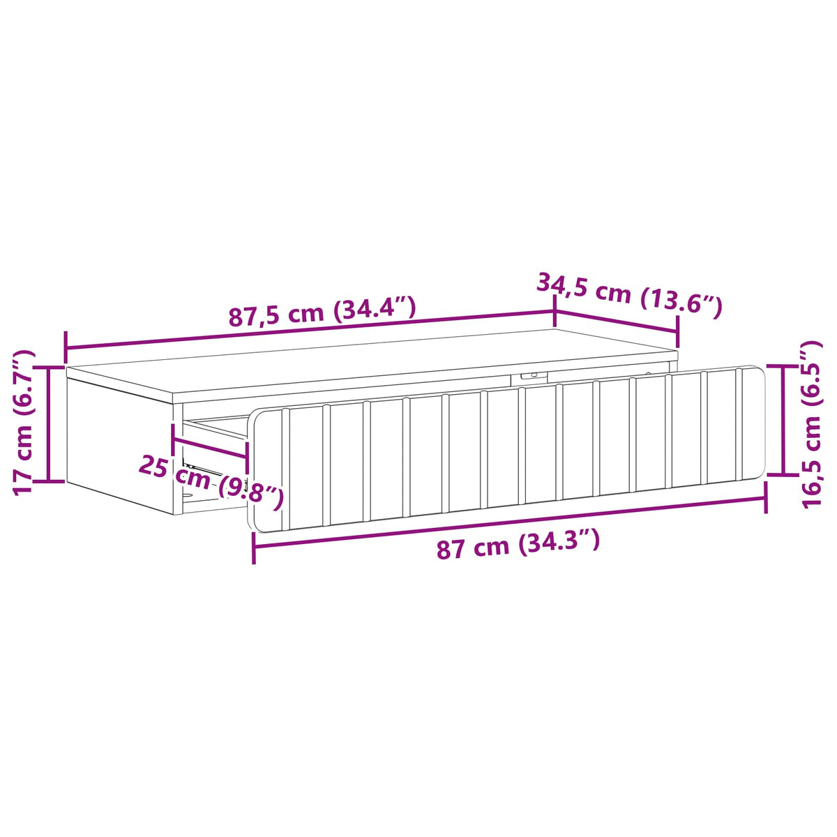 Wall-Mounted Side Table Wall-mounted White 87.5 x 34.5 x 17 cm
