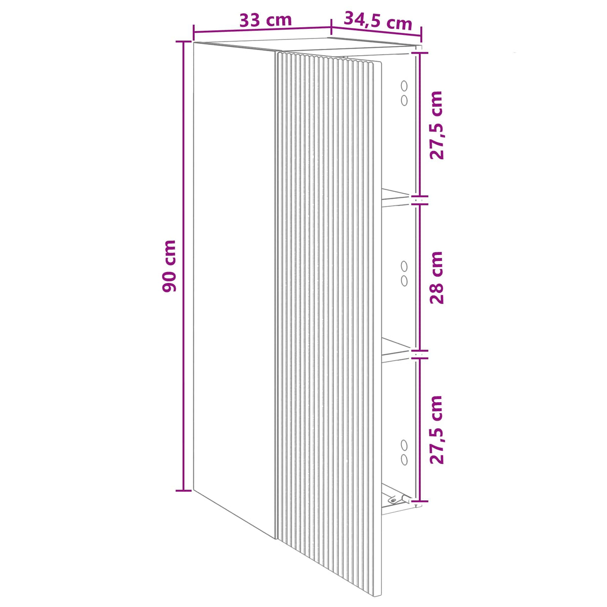 Wall-Mounted Cabinet White 33 x 34.5 x 90 cm Engineered Wood