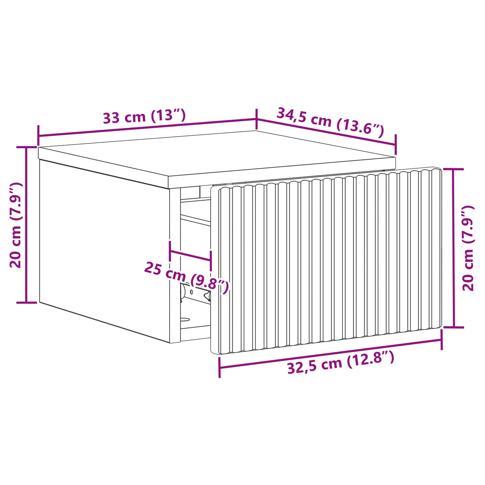 Wall-Mounted Bedside Cabinet White 33 x 34.5 x 20 cm