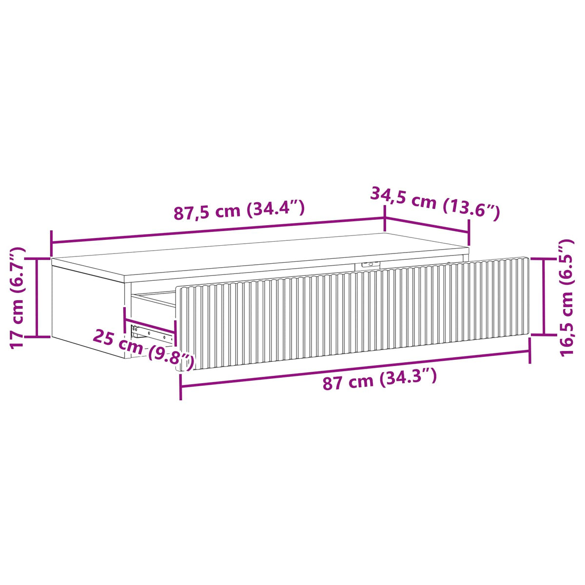 Wall-Mounted Side Table Wall-mounted White 87.5 x 34.5 x 17 cm