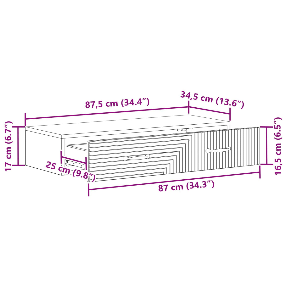 Wall-Mounted Side Table Wall-mounted White 87.5 x 34.5 x 17 cm