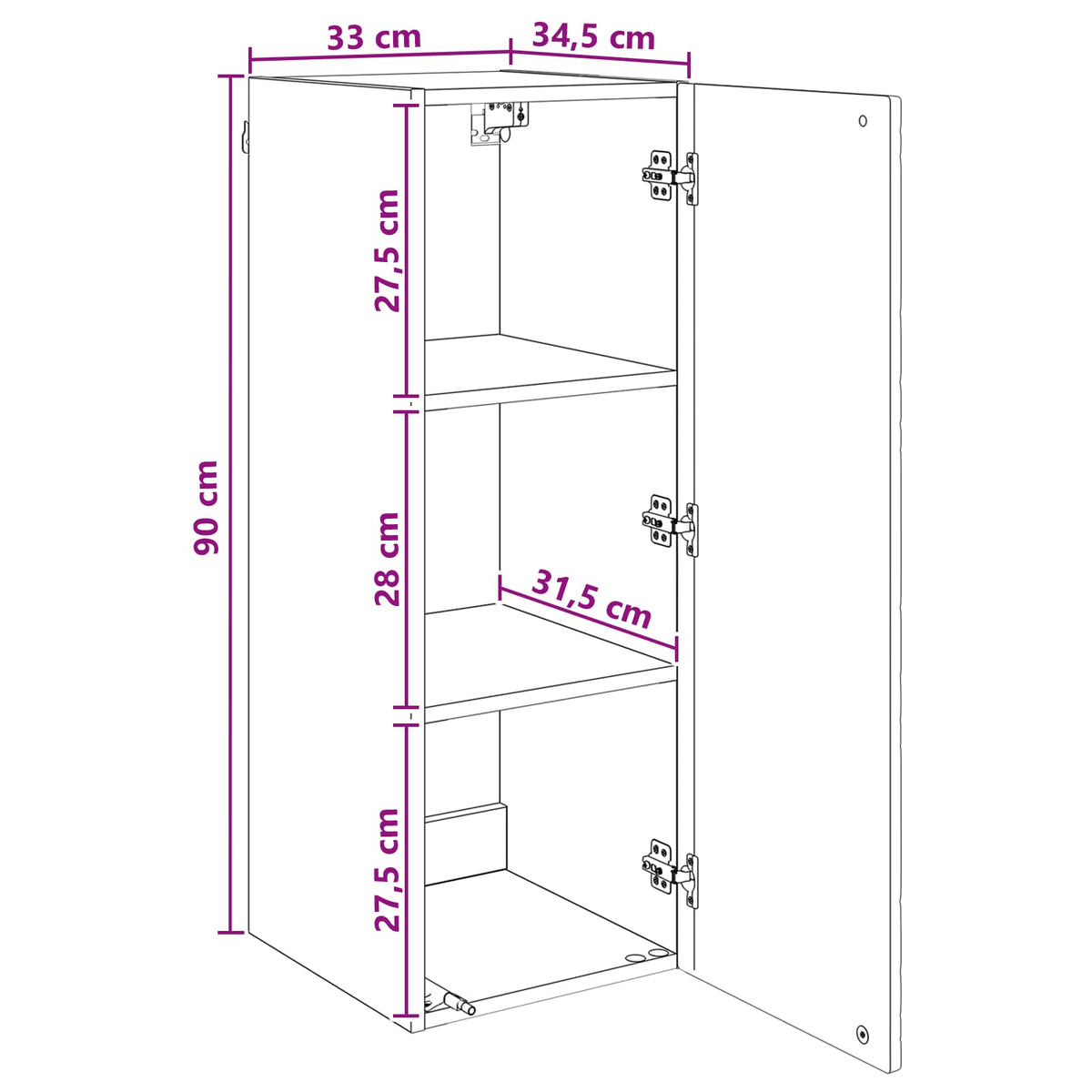 Wall-Mounted Cabinet White 33 x 34.5 x 90 cm Engineered Wood