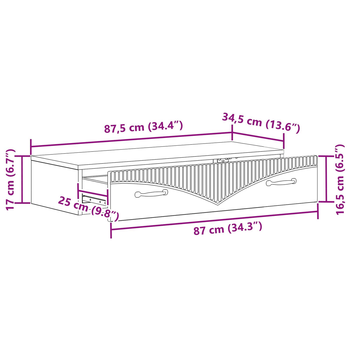 Wall-Mounted Side Table Wall-mounted White 87.5 x 34.5 x 17 cm