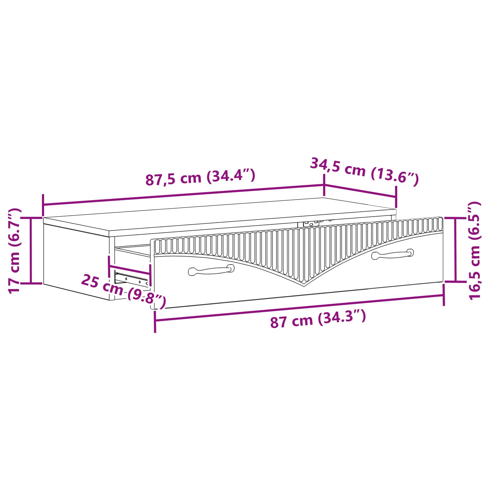 Wall-Mounted Side Table Wall-mounted White 87.5 x 34.5 x 17 cm