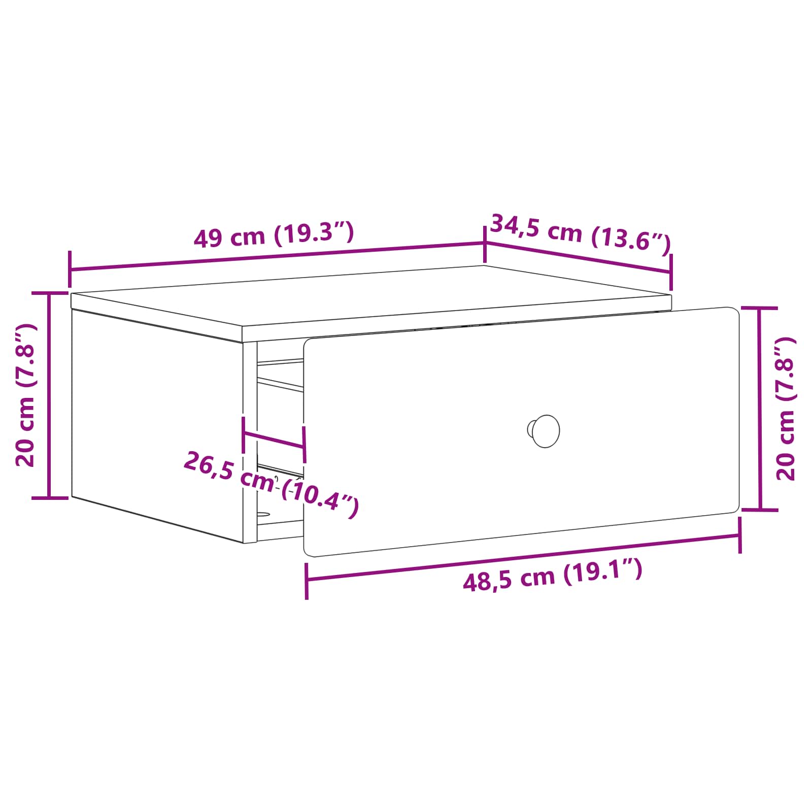 Wall-Mounted Bedside Cabinet White 49 x 34.5 x 20 cm