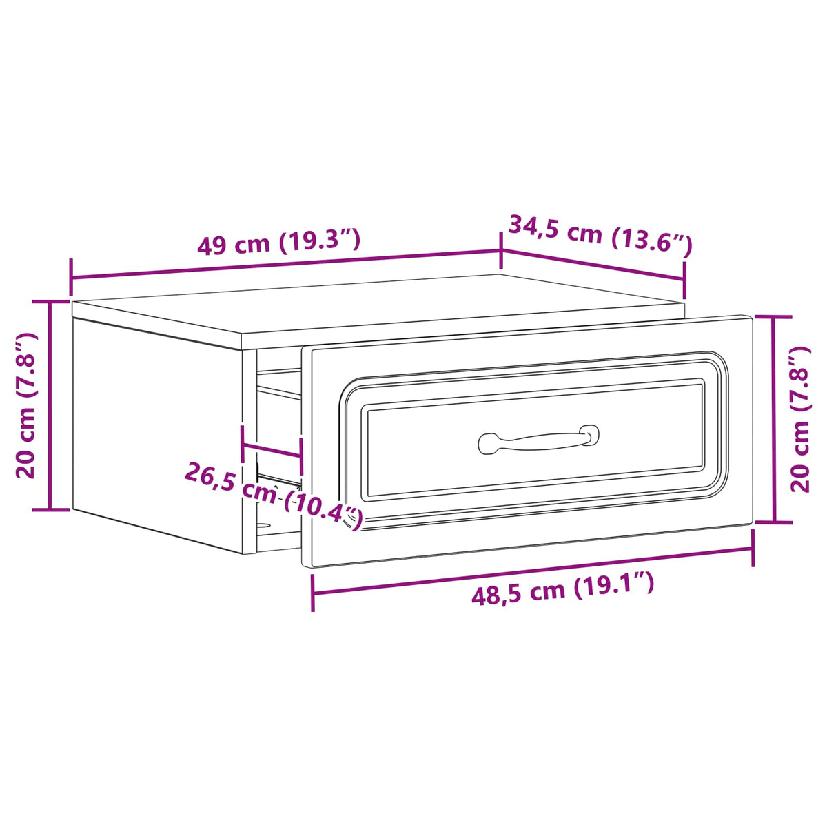 Wall-Mounted Bedside Cabinet White 49 x 34.5 x 20 cm
