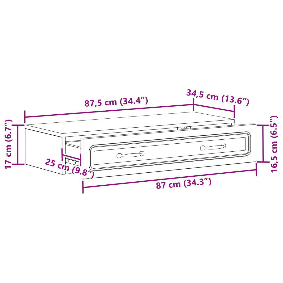 Wall-Mounted Side Table Wall-mounted White 87.5 x 34.5 x 17 cm