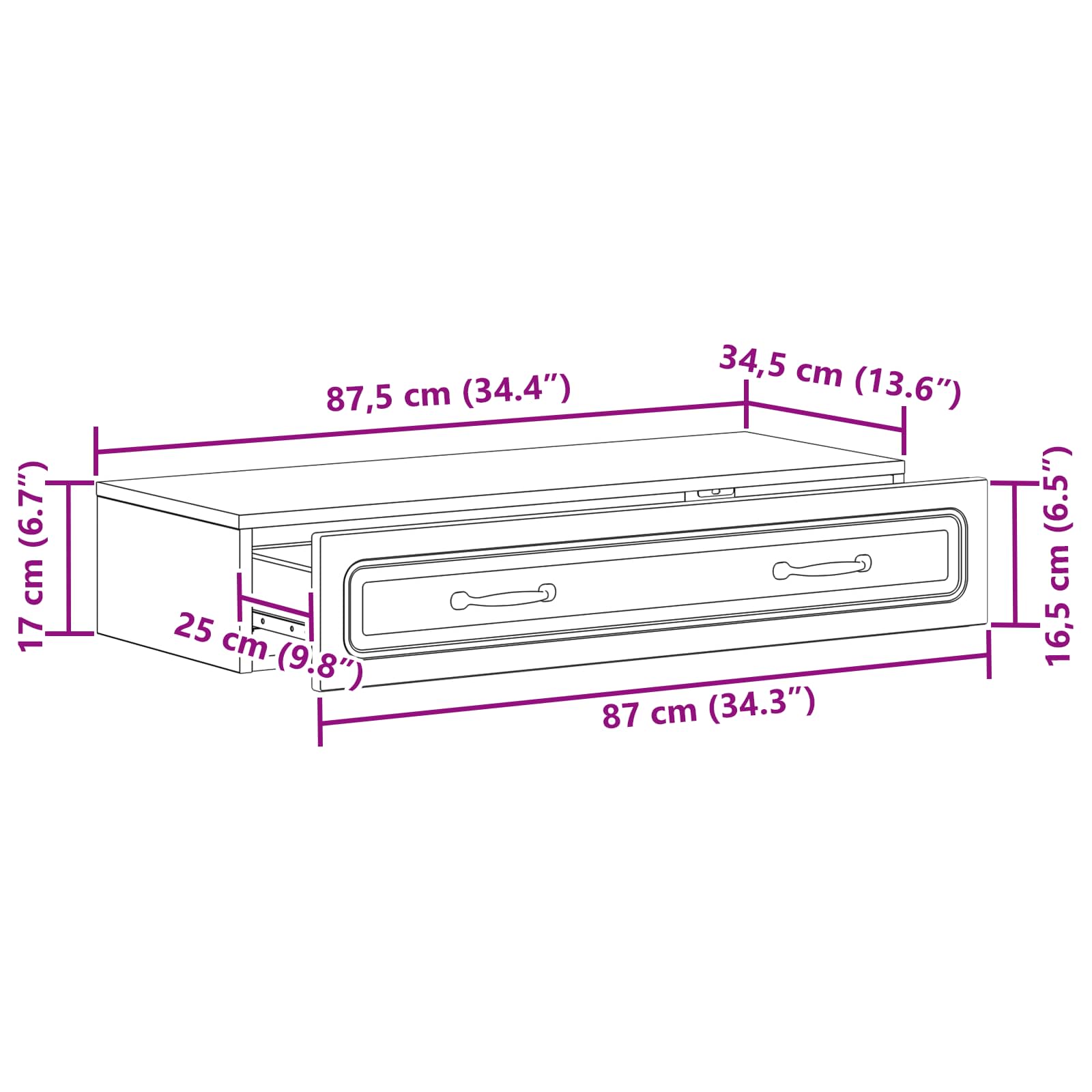 Wall-Mounted Side Table Wall-mounted White 87.5 x 34.5 x 17 cm