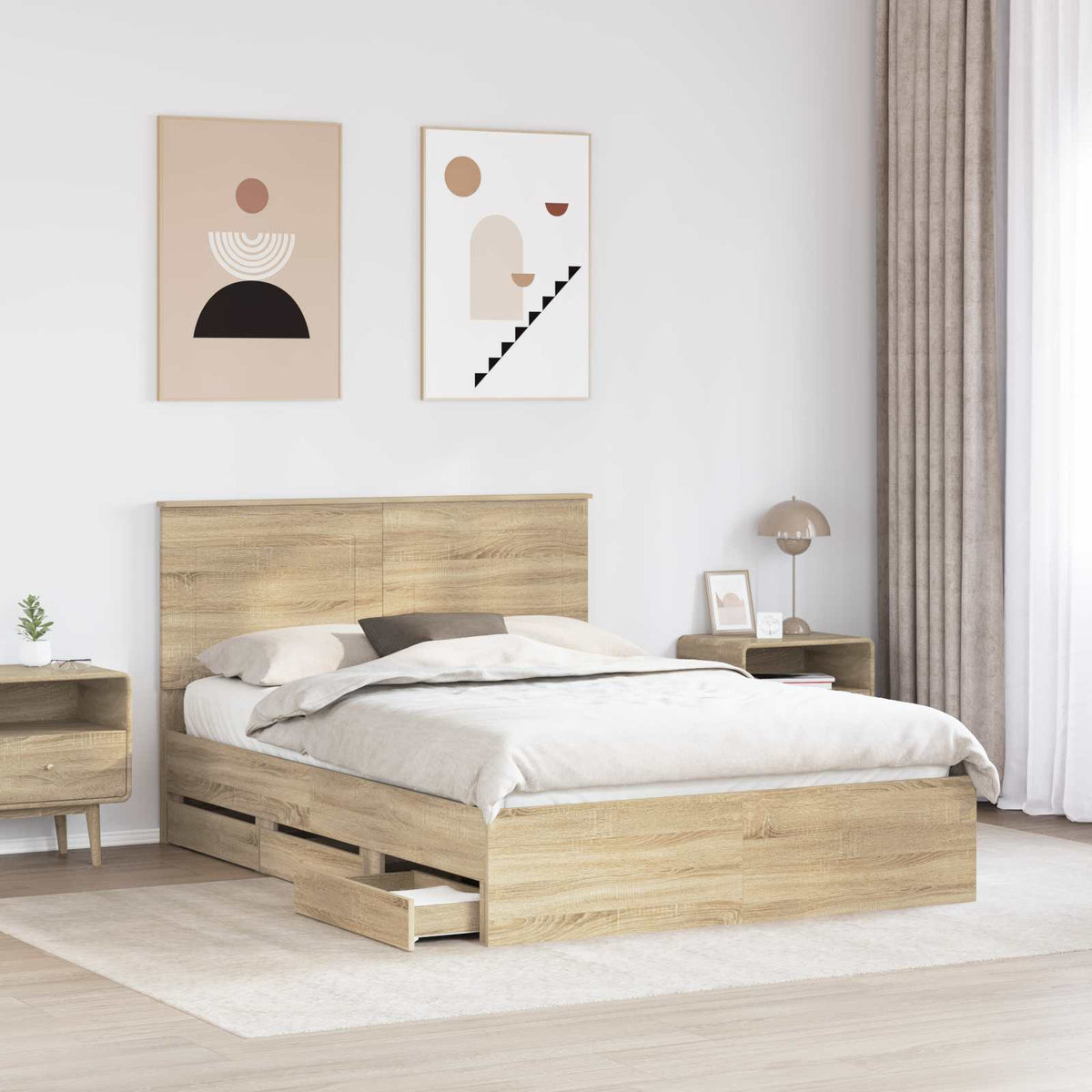 Bed Frame with Drawer Sonoma Oak 150 x 200 cm Engineered Wood