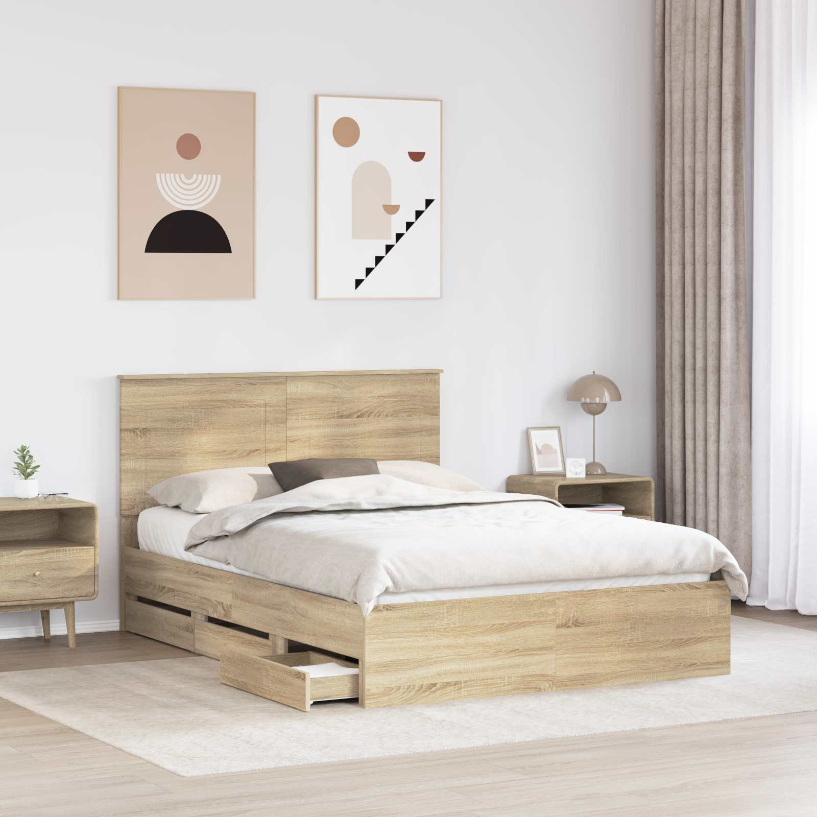 Bed Frame with Drawer Sonoma Oak 150 x 200 cm Engineered Wood