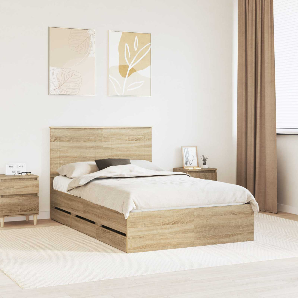 Bed Frame with Drawer Sonoma Oak 135 x 190 cm Engineered Wood