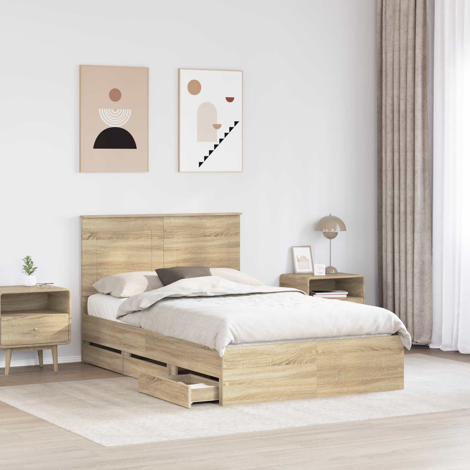 Bed Frame with Drawer Sonoma Oak 135 x 190 cm Engineered Wood