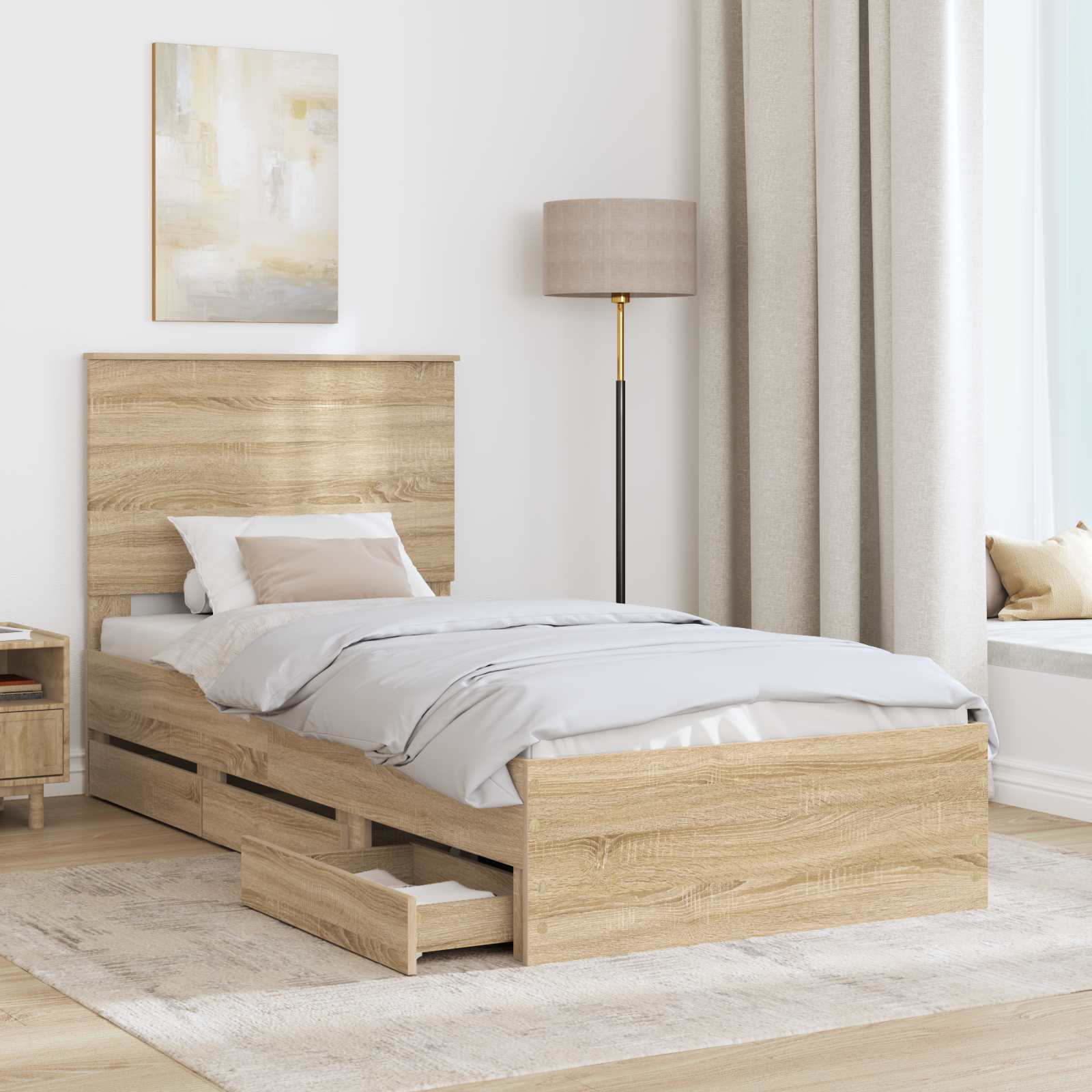 Bed Frame with Drawer Sonoma Oak 90 x 190 cm Engineered Wood