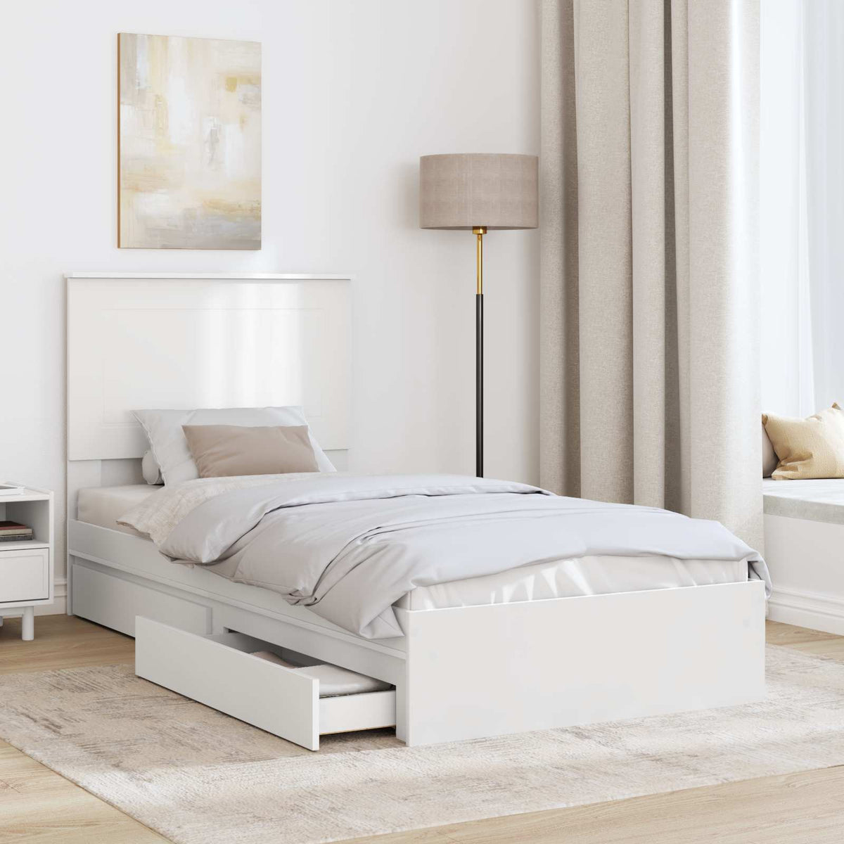 Storage Bed with Headboard White 90 x 190 cm Engineered Wood