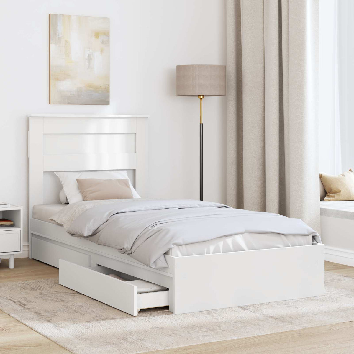 Storage Bed with Headboard White 90 x 190 cm Engineered Wood