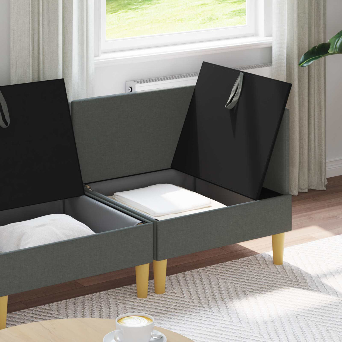 Modular Sofa Set with Storage 4 pcs Dark Grey Fabric