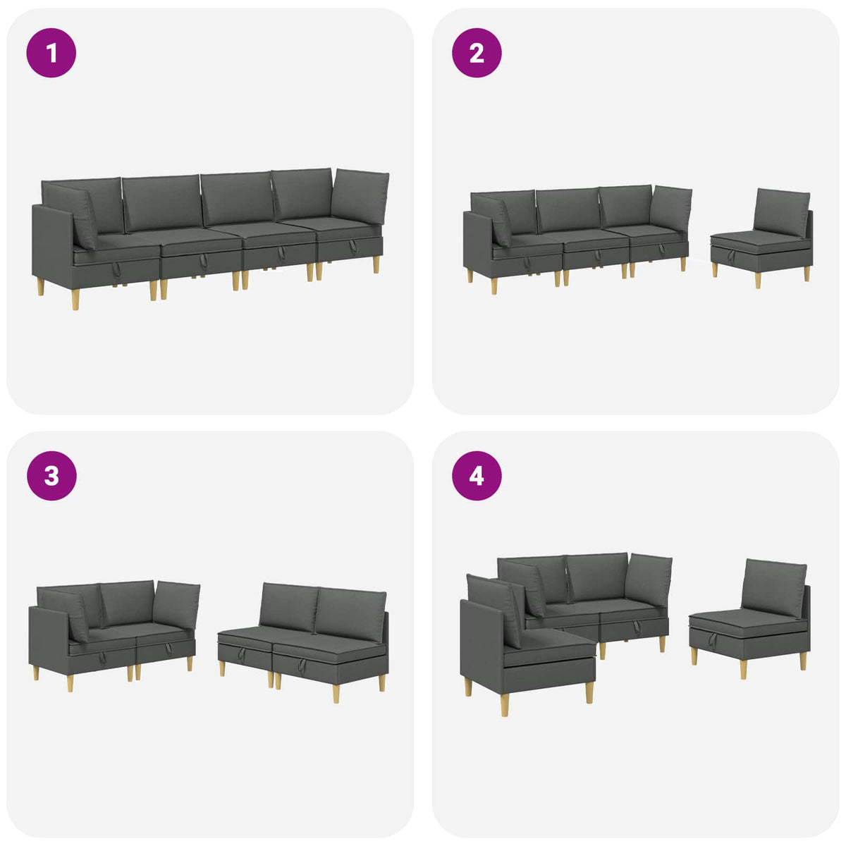 Modular Sofa Set with Storage 4 pcs Dark Grey Fabric