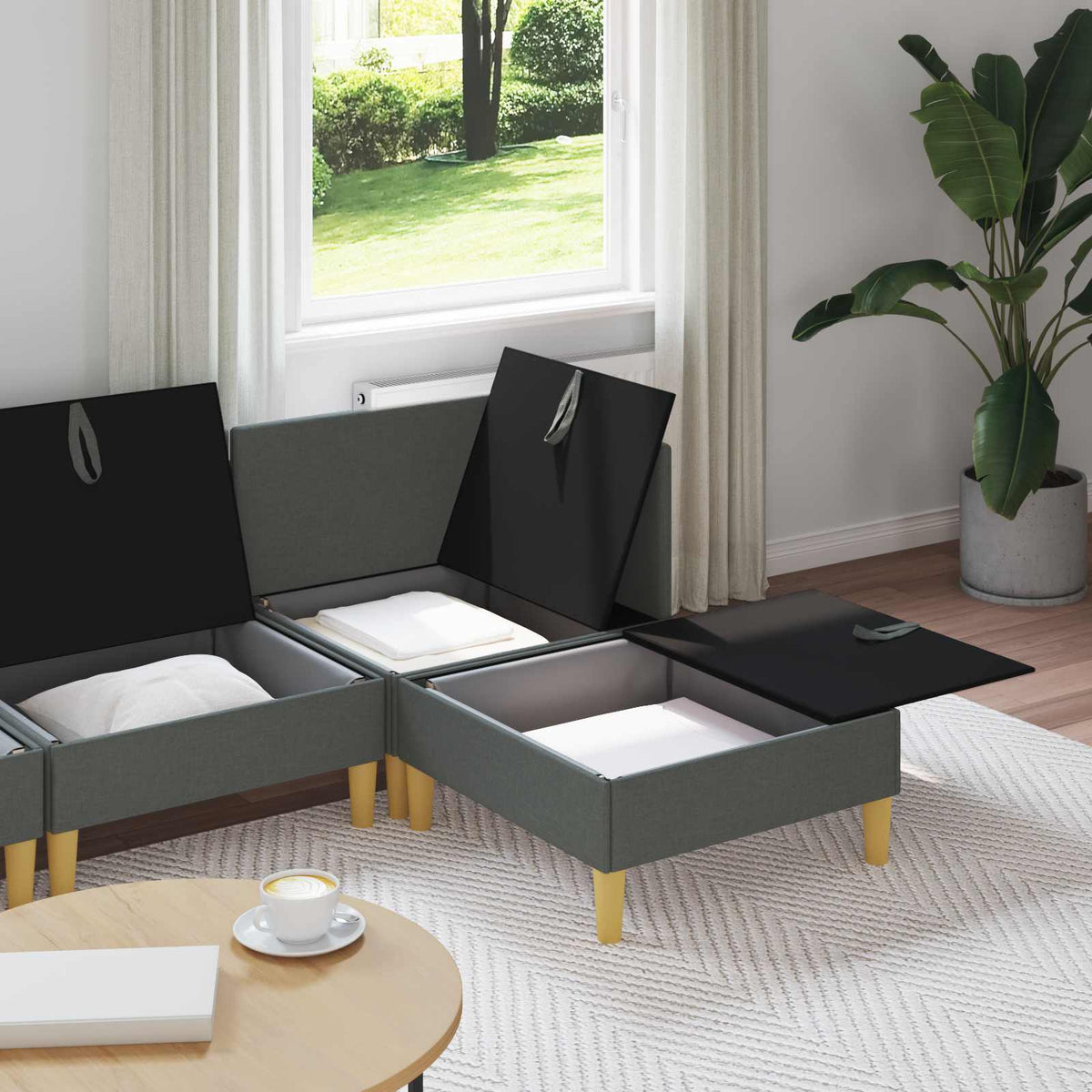 Modular Sofa Set with Storage 4 pcs Dark Grey Fabric