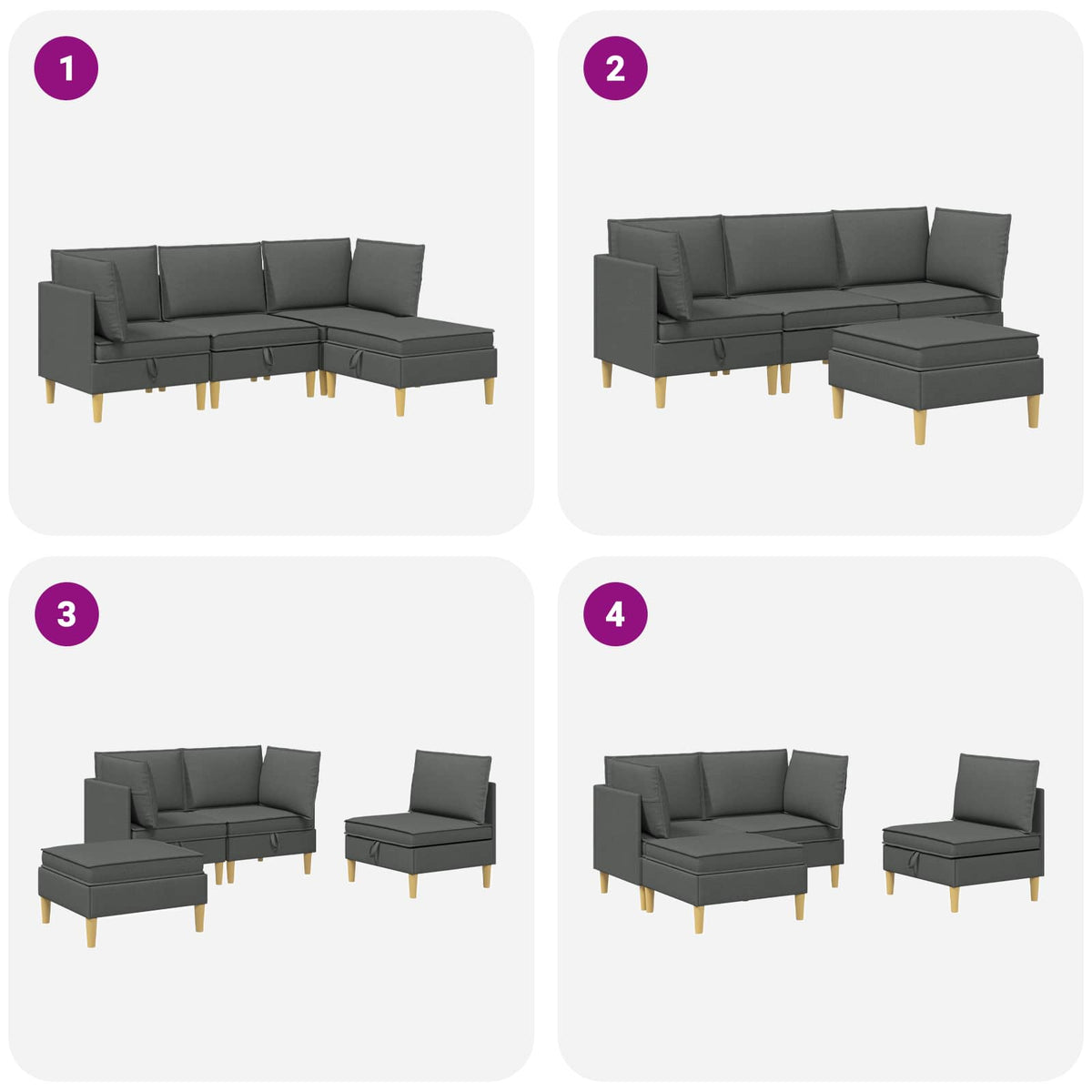 Modular Sofa Set with Storage 4 pcs Dark Grey Fabric