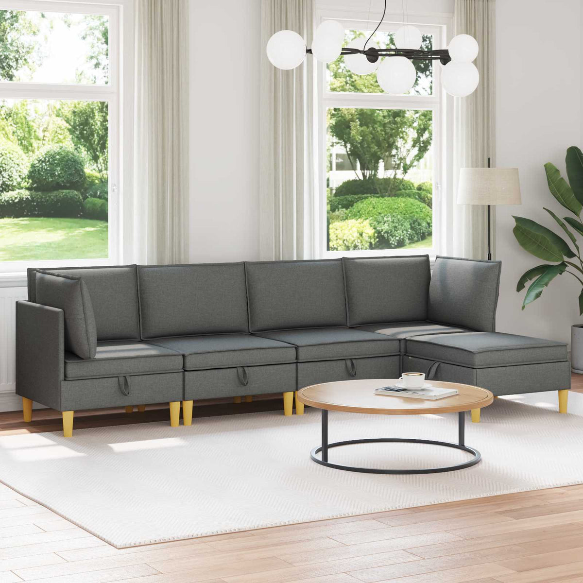 Modular Sofa Set with Storage 5 pcs Dark Grey Fabric