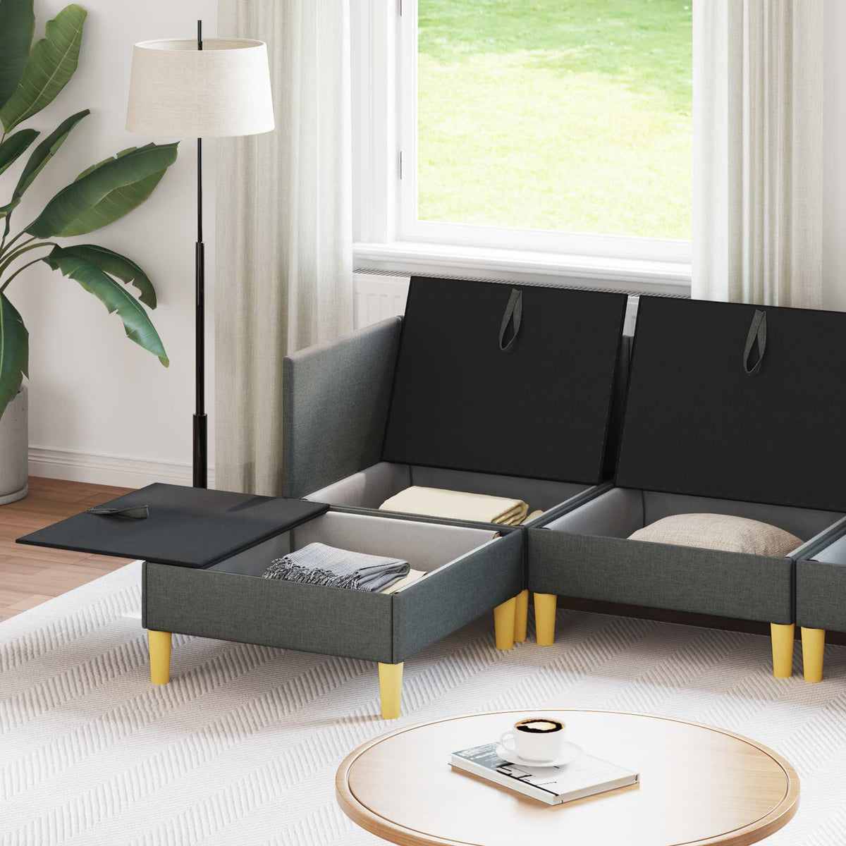 Modular Sofa Set with Storage 5 pcs Dark Grey Fabric