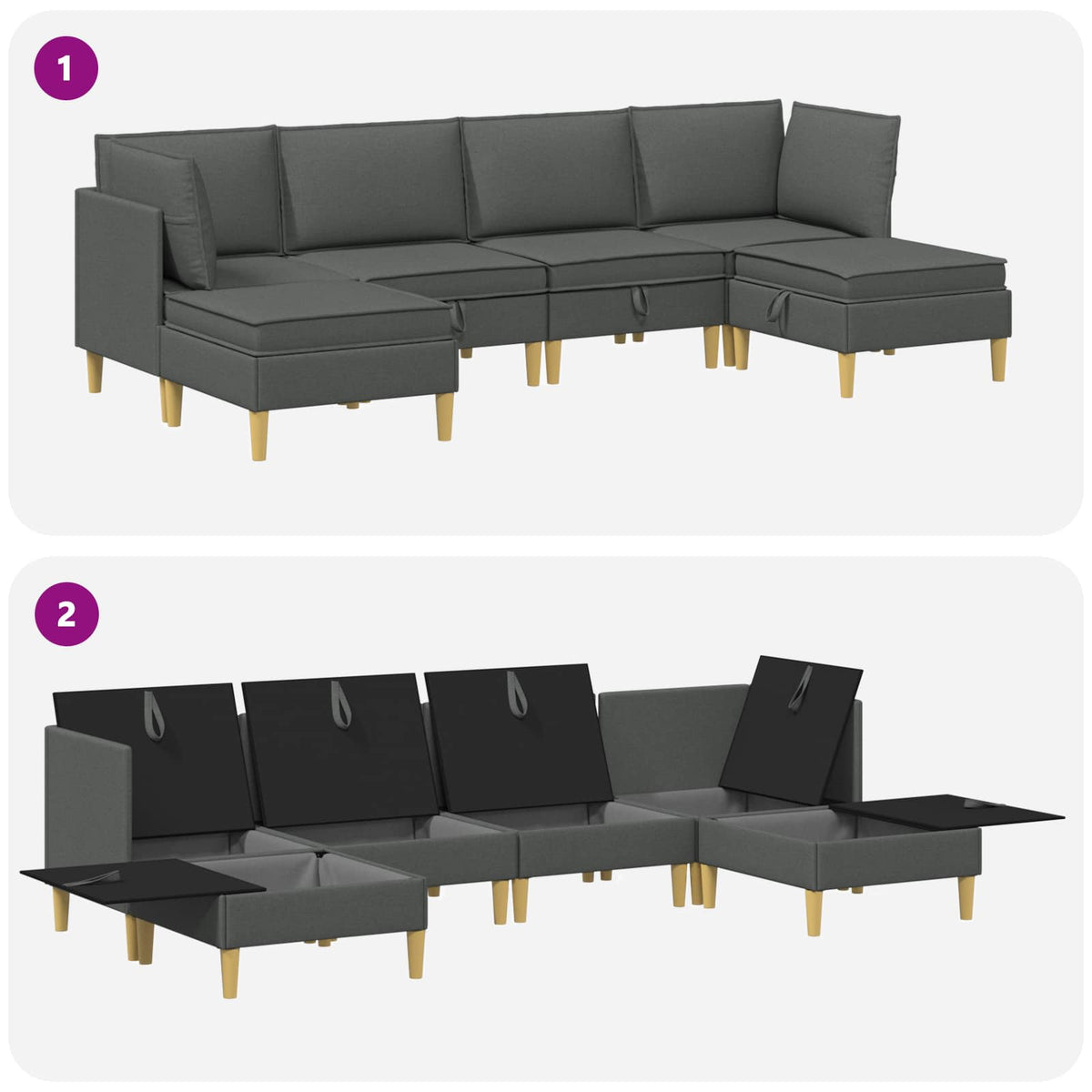 Modular Sofa Set with Storage 6 pcs Dark Grey Fabric