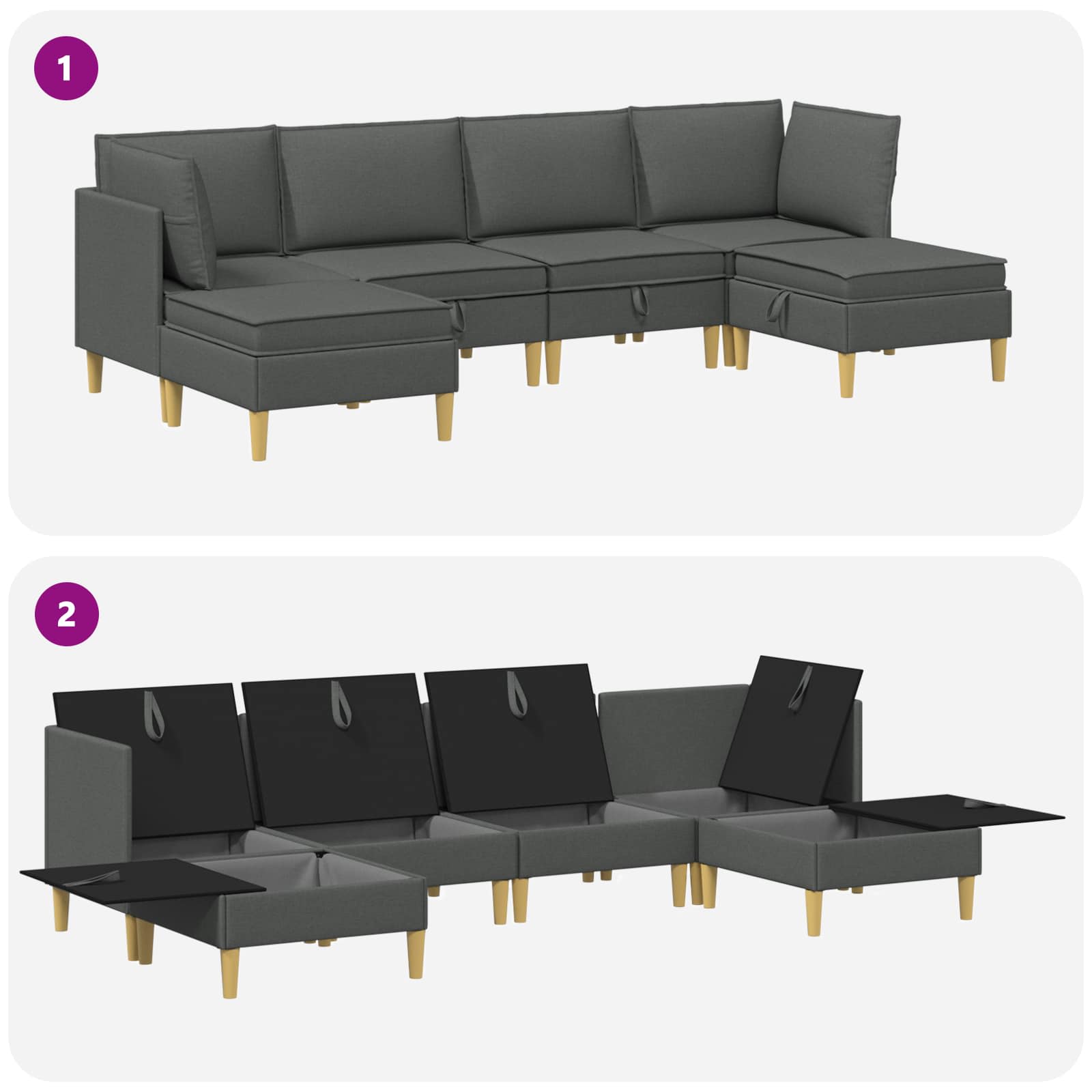 Modular Sofa Set with Storage 6 pcs Dark Grey Fabric