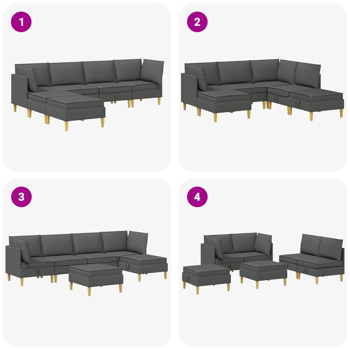 Modular Sofa Set with Storage 6 pcs Dark Grey Fabric