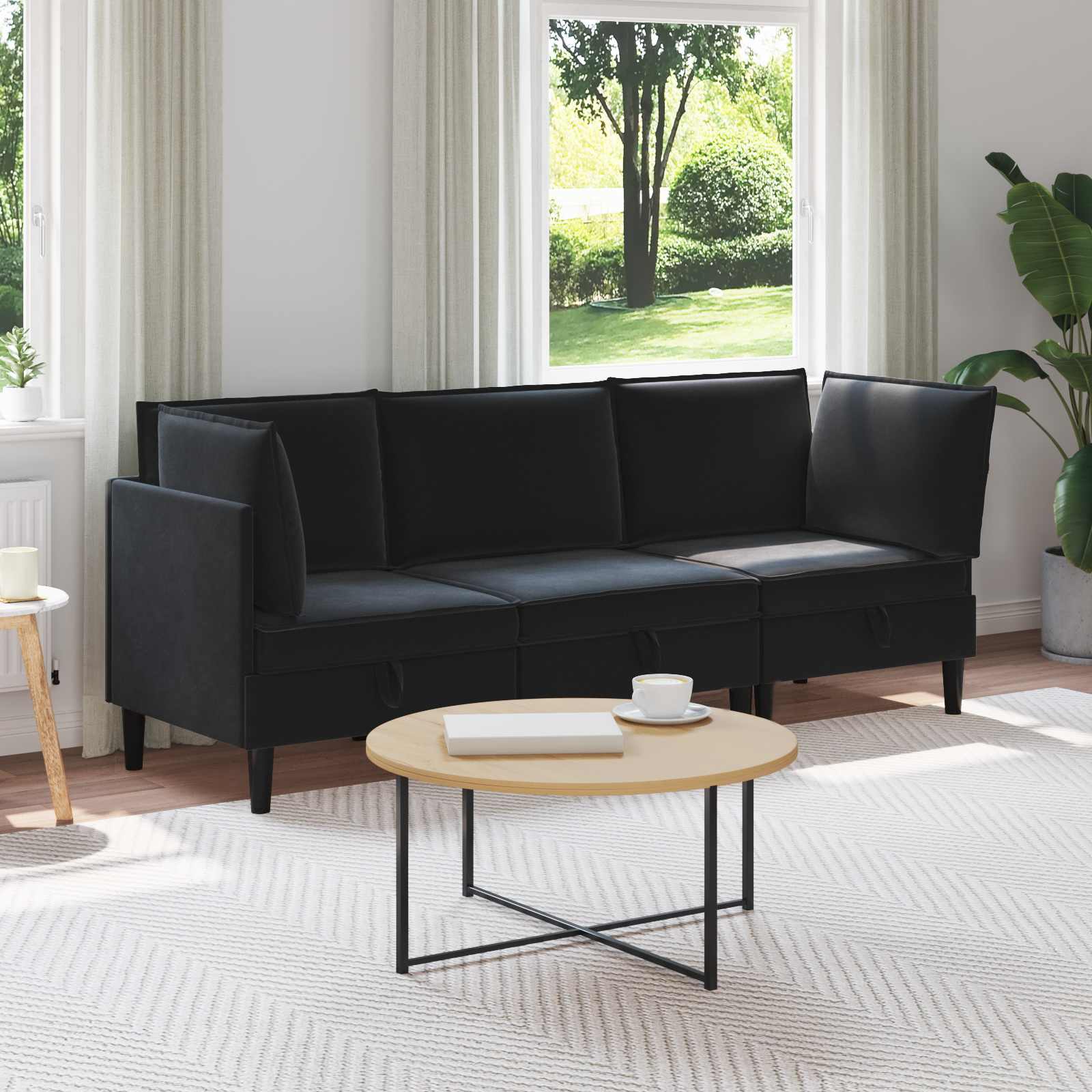 Living Room Furniture Set with Cushion 3 pcs Black Velvet