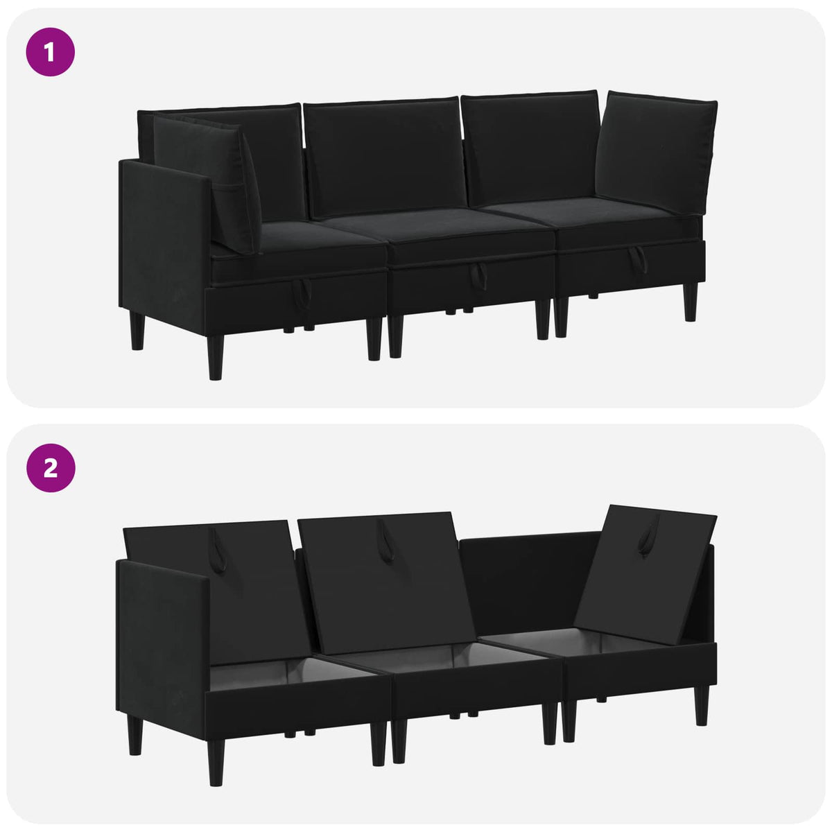 Living Room Furniture Set with Cushion 3 pcs Black Velvet