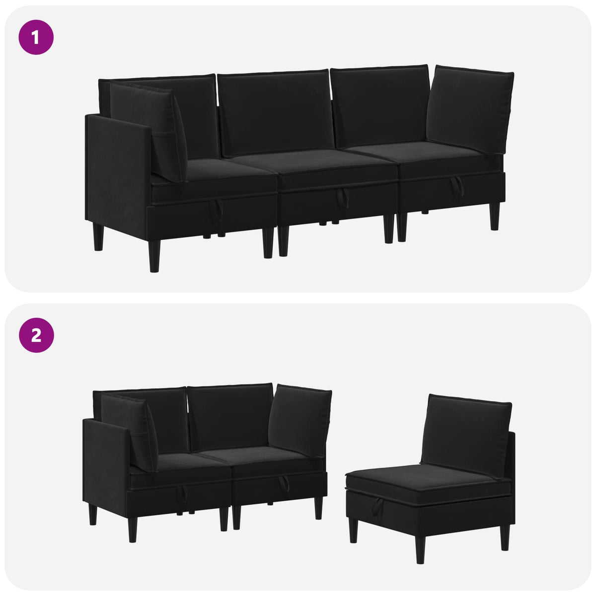 Living Room Furniture Set with Cushion 3 pcs Black Velvet