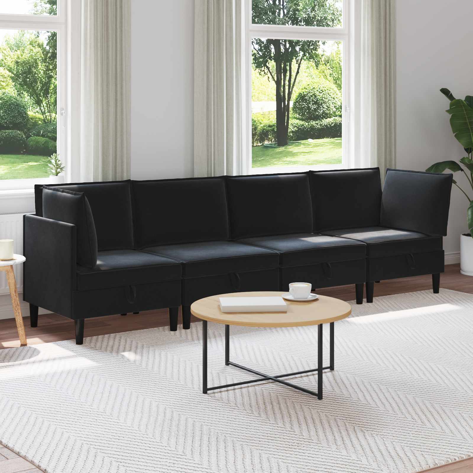 Living Room Furniture Set with Cushion 4 pcs Black Velvet