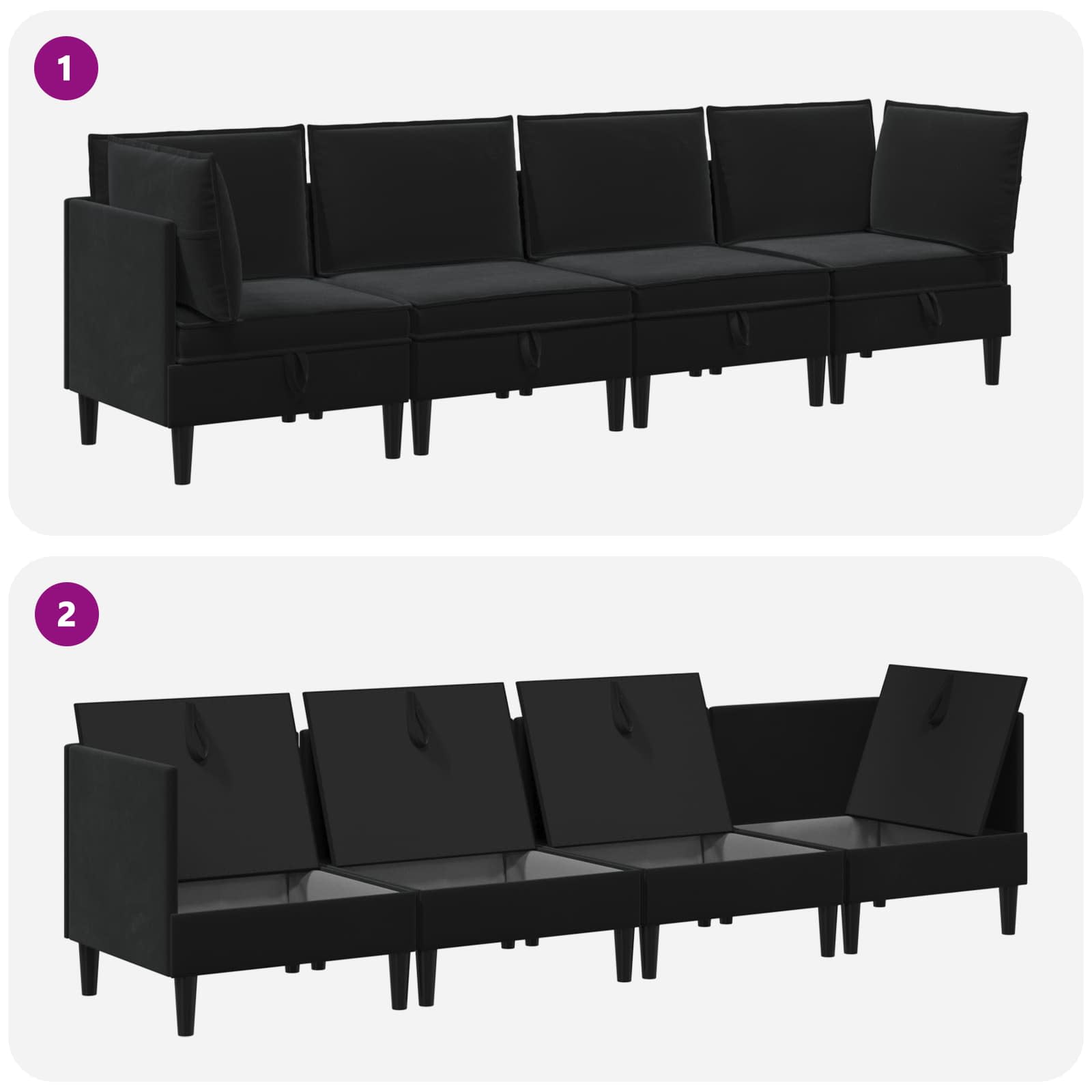 Living Room Furniture Set with Cushion 4 pcs Black Velvet