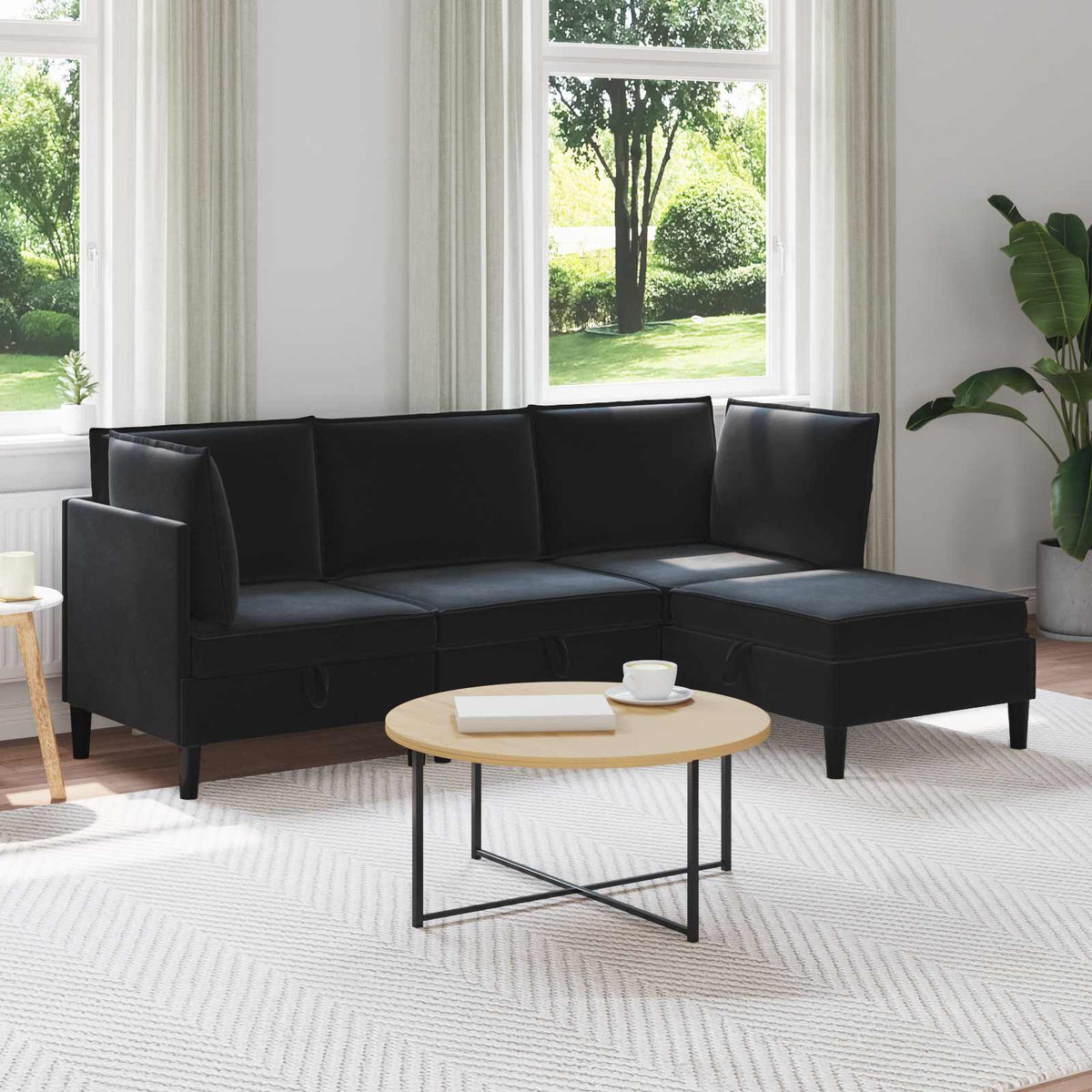 Living Room Furniture Set with Cushion 4 pcs Black Velvet