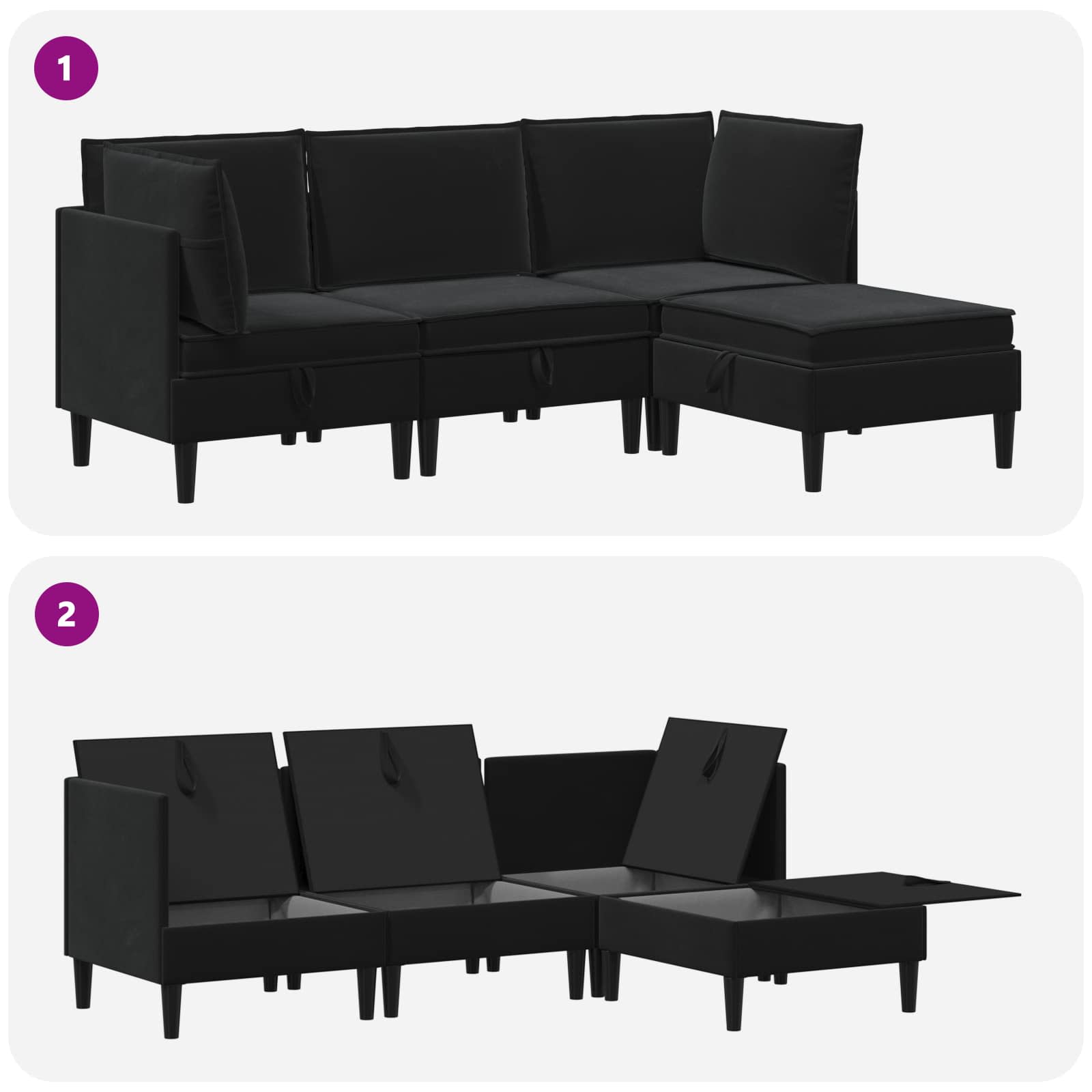 Living Room Furniture Set with Cushion 4 pcs Black Velvet