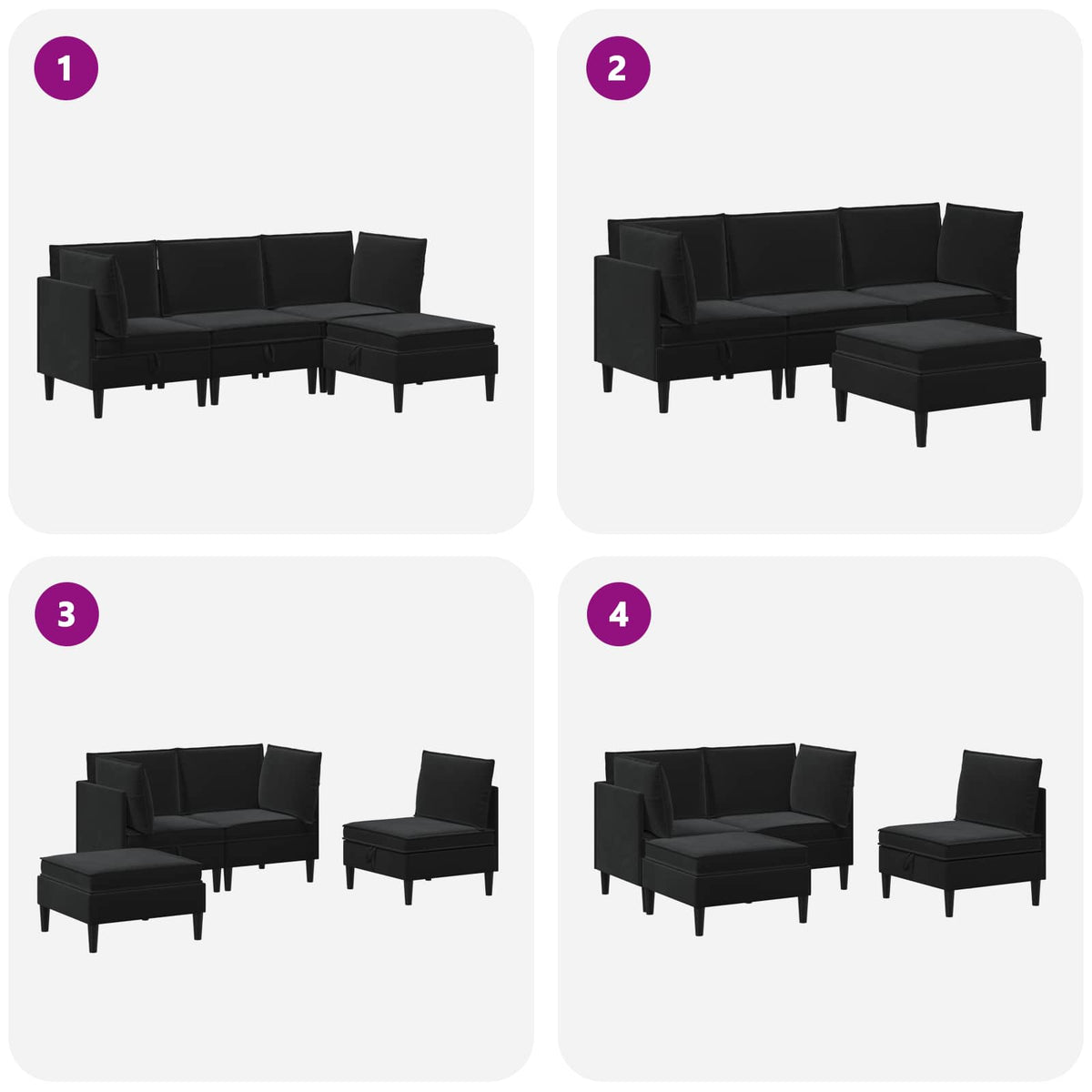 Living Room Furniture Set with Cushion 4 pcs Black Velvet