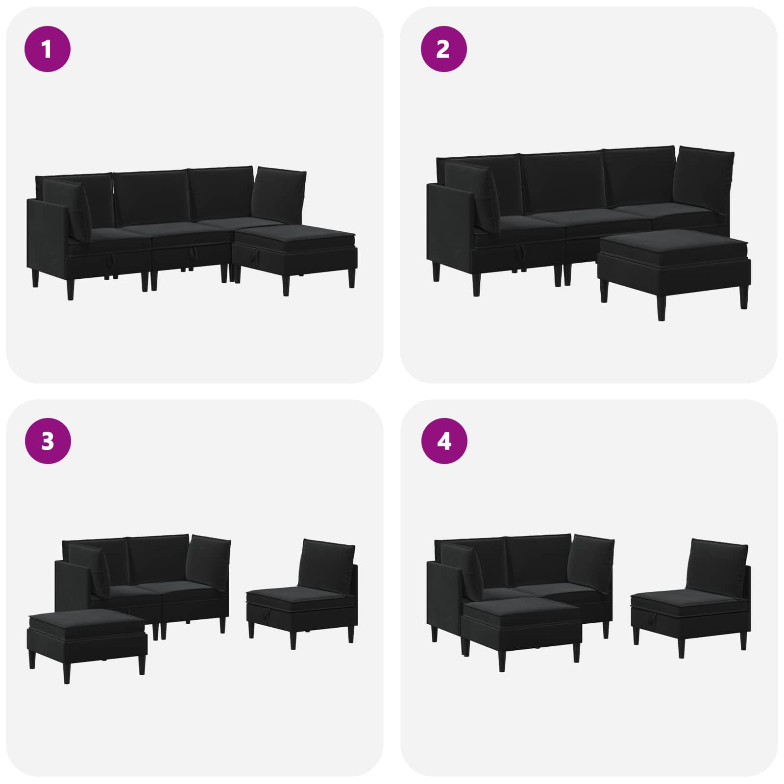 Living Room Furniture Set with Cushion 4 pcs Black Velvet