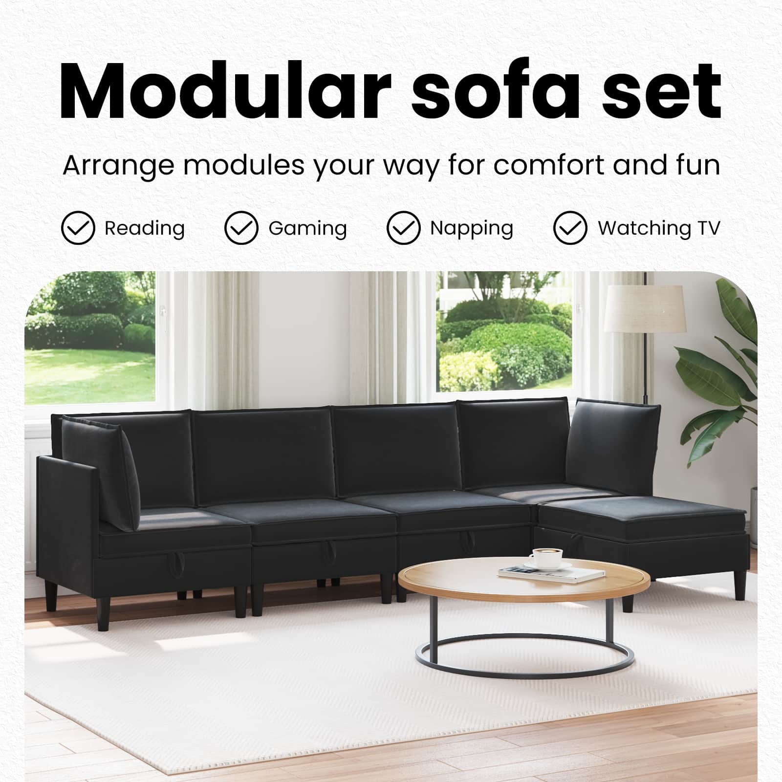 Living Room Furniture Set with Cushion 5 pcs Black Velvet
