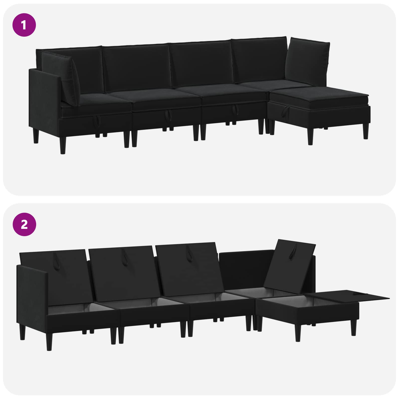 Living Room Furniture Set with Cushion 5 pcs Black Velvet