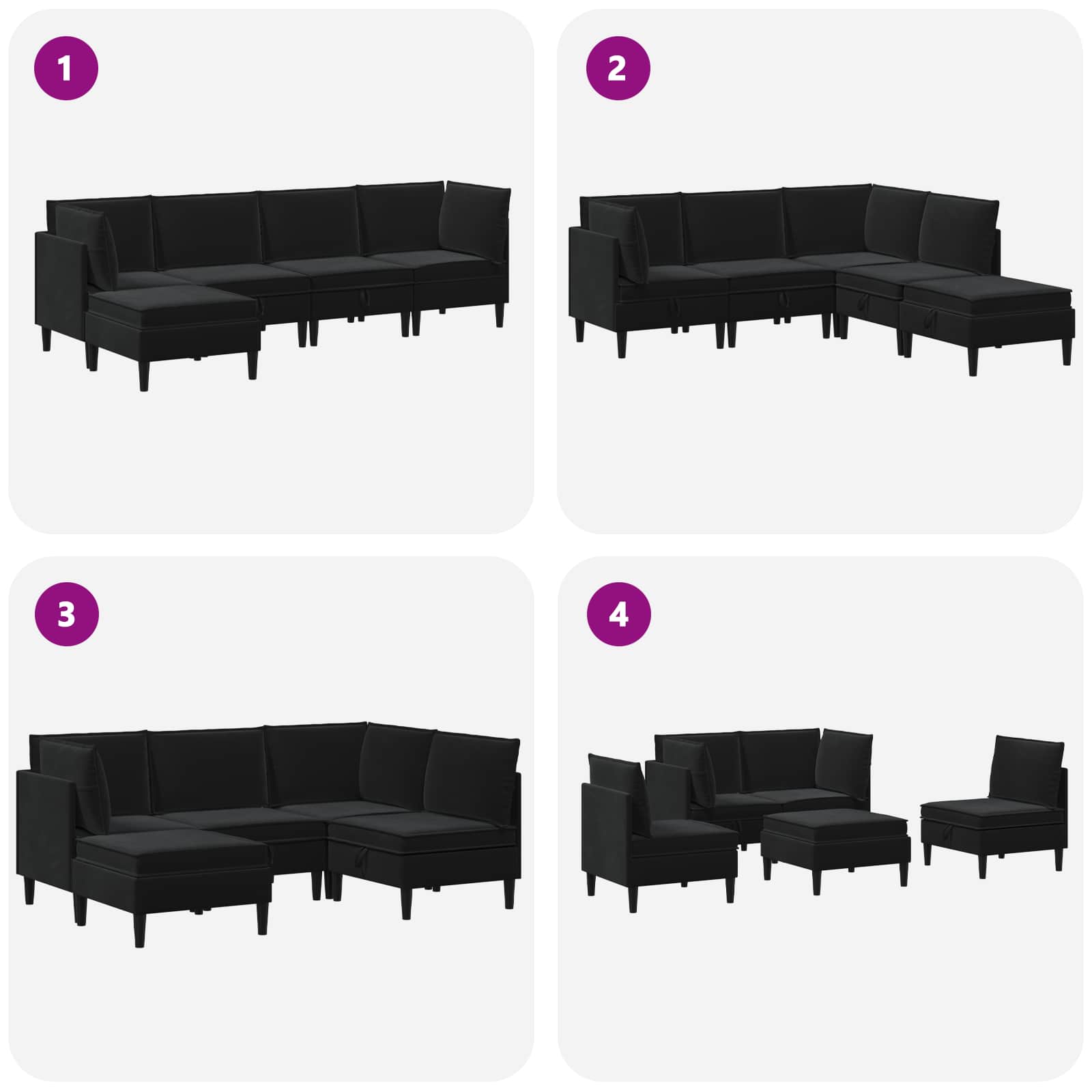 Living Room Furniture Set with Cushion 5 pcs Black Velvet