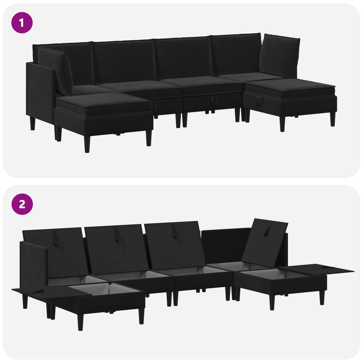 Living Room Furniture Set with Cushion 6 pcs Black Velvet