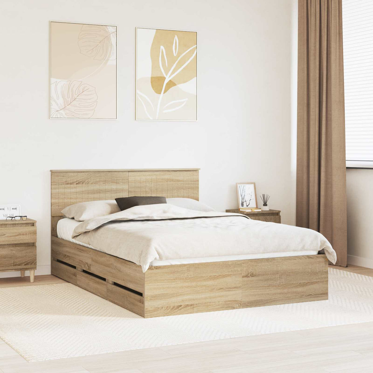 Bed Frame with Drawer Sonoma Oak 135 x 190 cm Engineered Wood