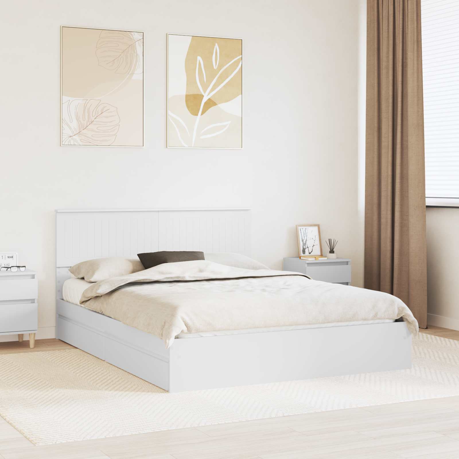 Storage Bed with Headboard White 150 x 200 cm Engineered Wood