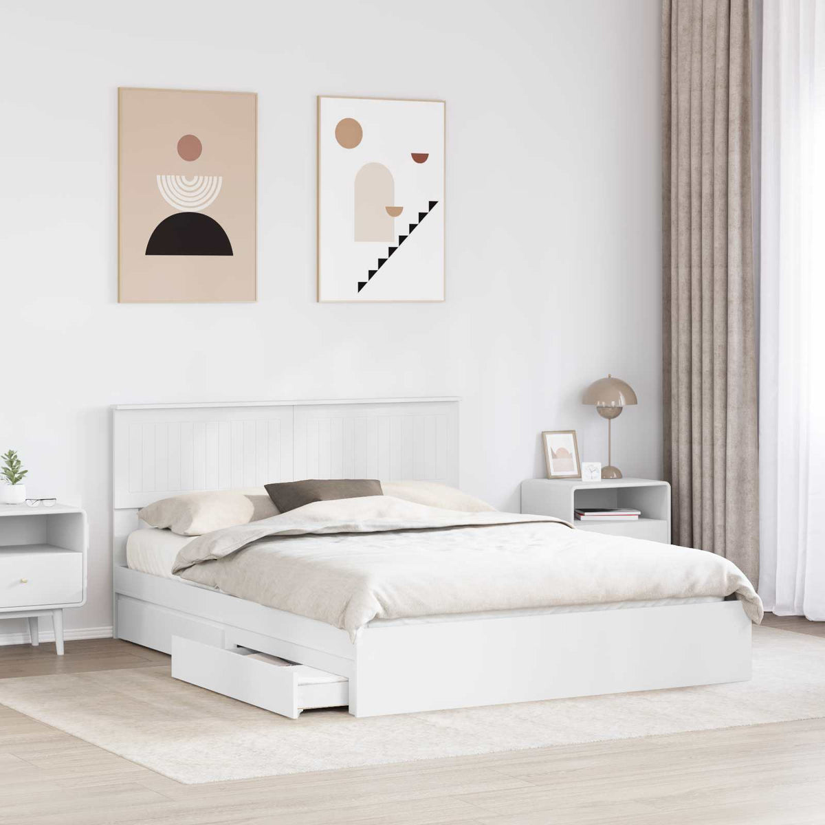 Storage Bed with Headboard White 150 x 200 cm Engineered Wood