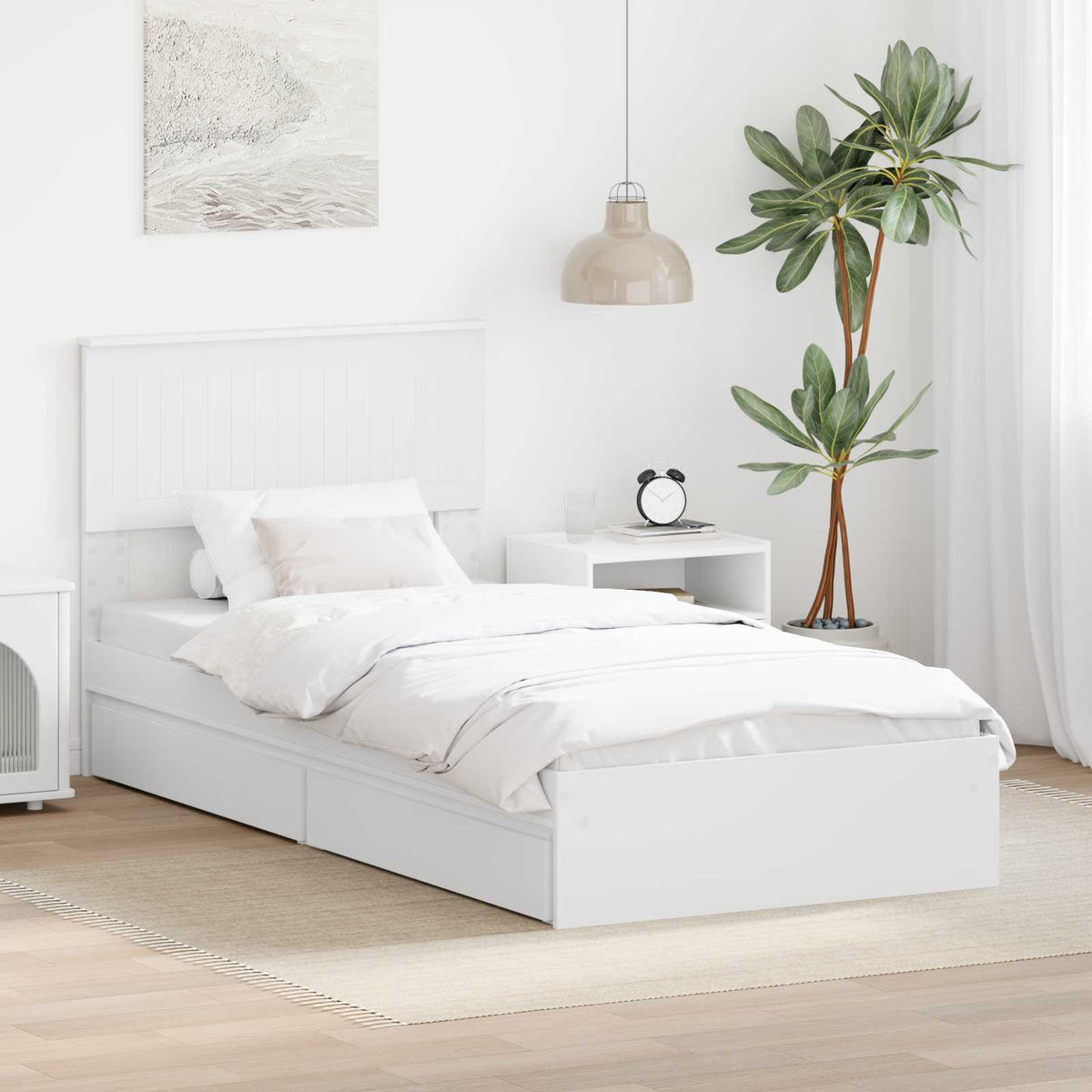 Storage Bed with Headboard White 90 x 190 cm Engineered Wood