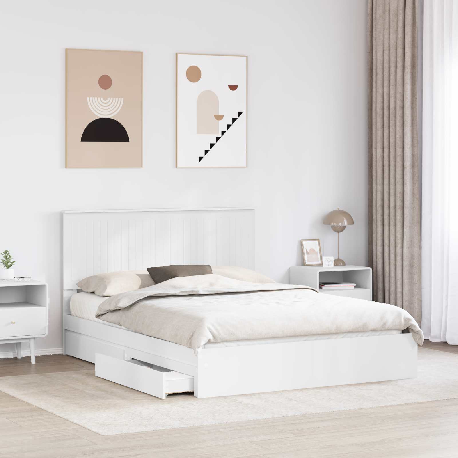 Storage Bed with Headboard White 150 x 200 cm Engineered Wood