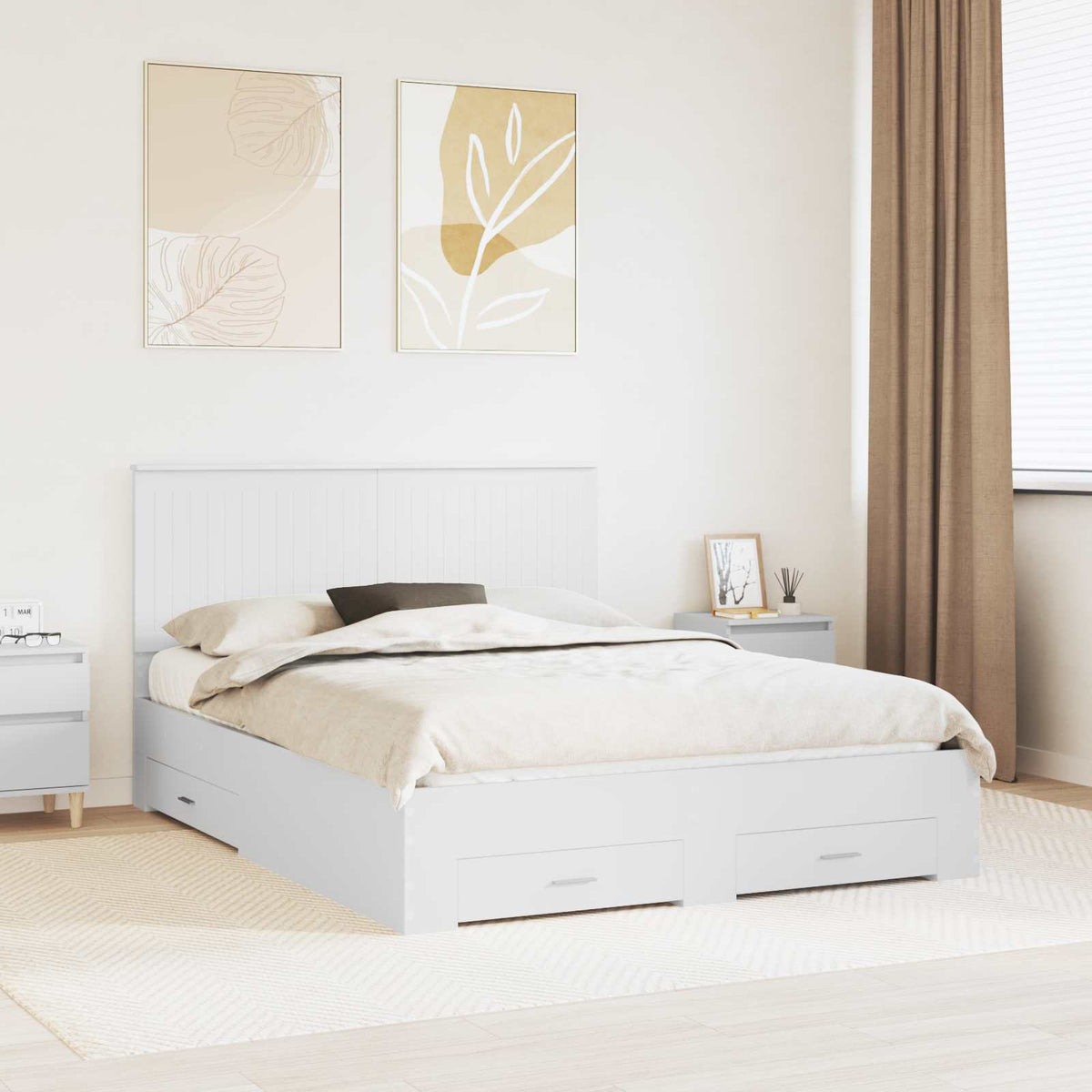 Bed Frame with Headboard White 150 x 200 cm Engineered Wood
